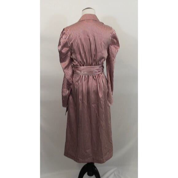 MISHA COLLECTION Sz 4 US Plum Stripe Satin Long Slv Puff Shoulder Wrap Dress NWT - Picture 3 of 7